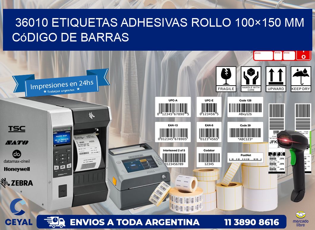 36010 etiquetas adhesivas rollo 100×150 mm código de barras