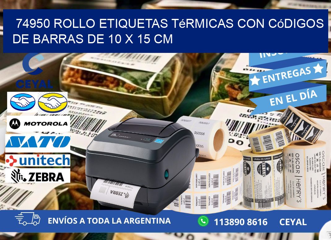 74950 Rollo etiquetas térmicas con Códigos de Barras de 10 x 15 cm