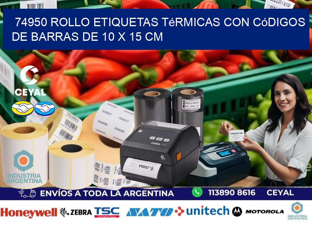 74950 Rollo etiquetas térmicas con Códigos de Barras de 10 x 15 cm