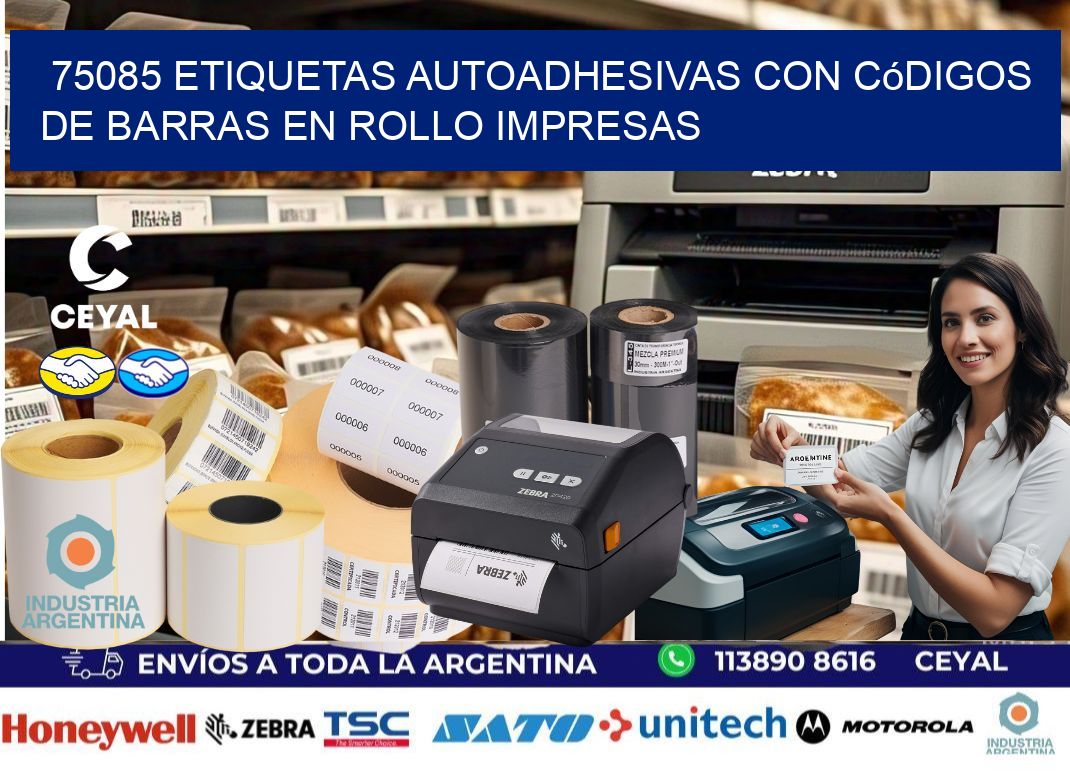 75085 Etiquetas autoadhesivas con códigos de barras en rollo impresas