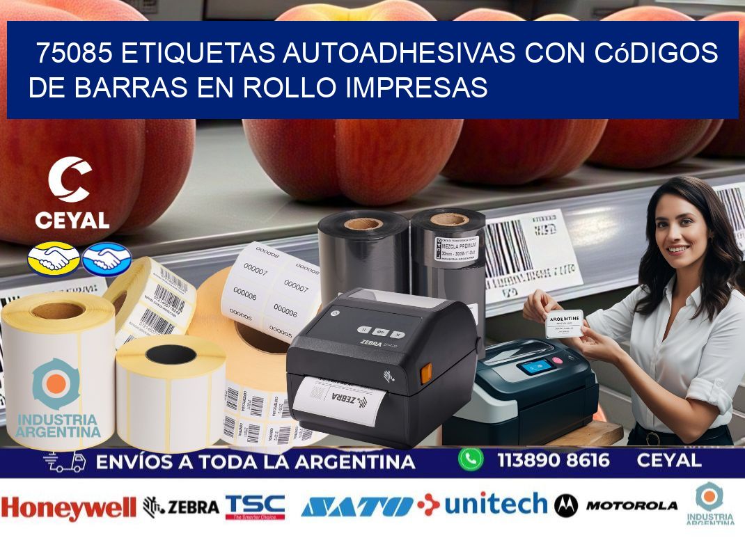 75085 Etiquetas autoadhesivas con códigos de barras en rollo impresas