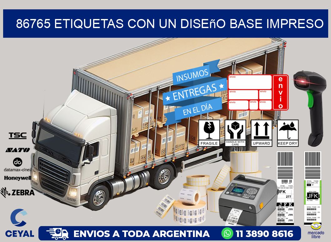 86765 etiquetas con un diseño base impreso