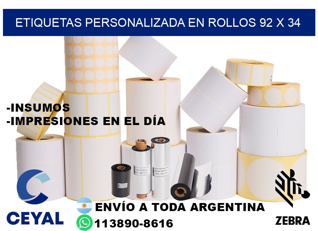 etiquetas personalizada en rollos 92 x 34