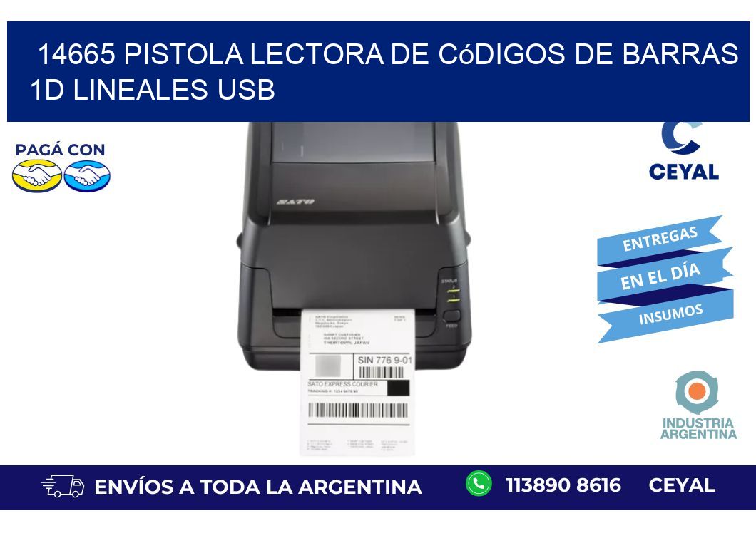 14665 Pistola Lectora De Códigos De Barras 1d Lineales Usb