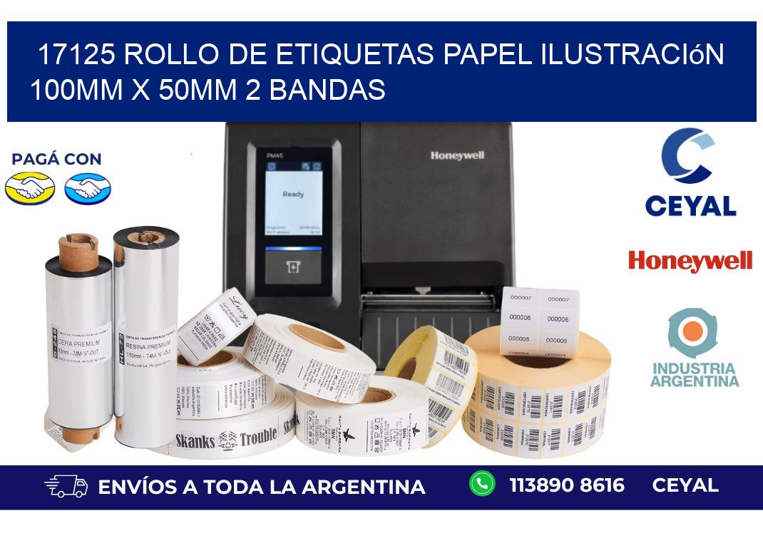 17125 Rollo de Etiquetas Papel Ilustración 100mm x 50mm 2 Bandas