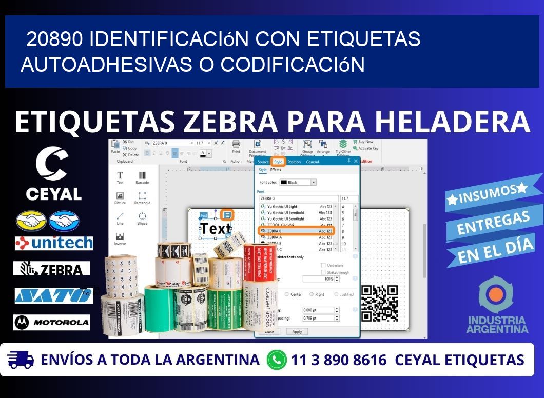 20890 identificación con etiquetas autoadhesivas o codificación