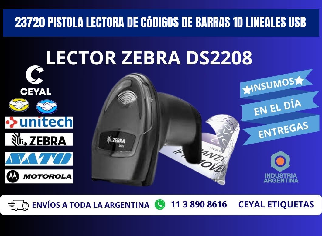 23720 Pistola Lectora De Códigos De Barras 1d Lineales Usb