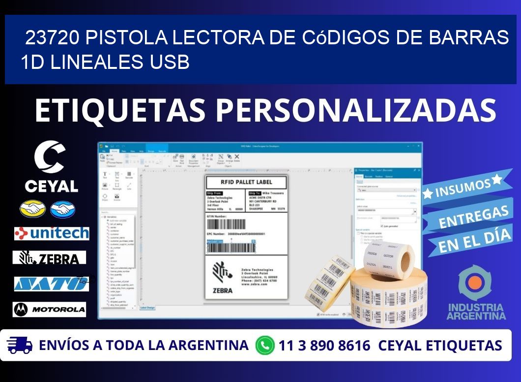 23720 Pistola Lectora De Códigos De Barras 1d Lineales Usb
