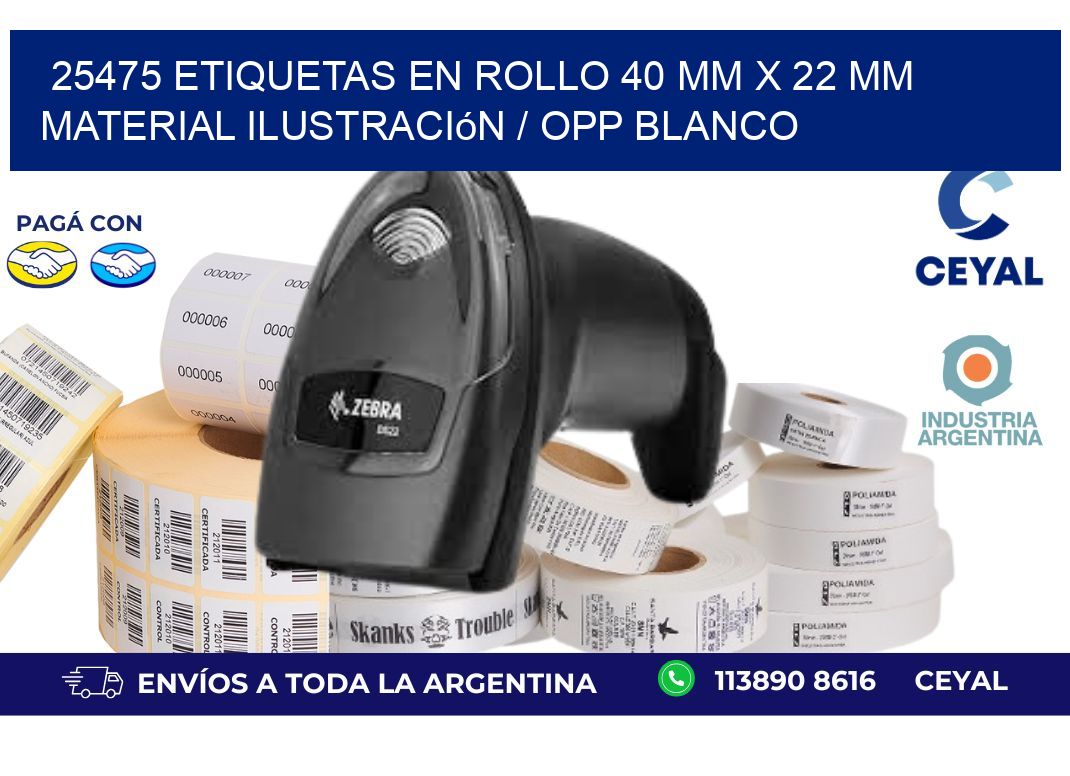 25475 Etiquetas en rollo 40 mm x 22 mm material Ilustración / OPP Blanco