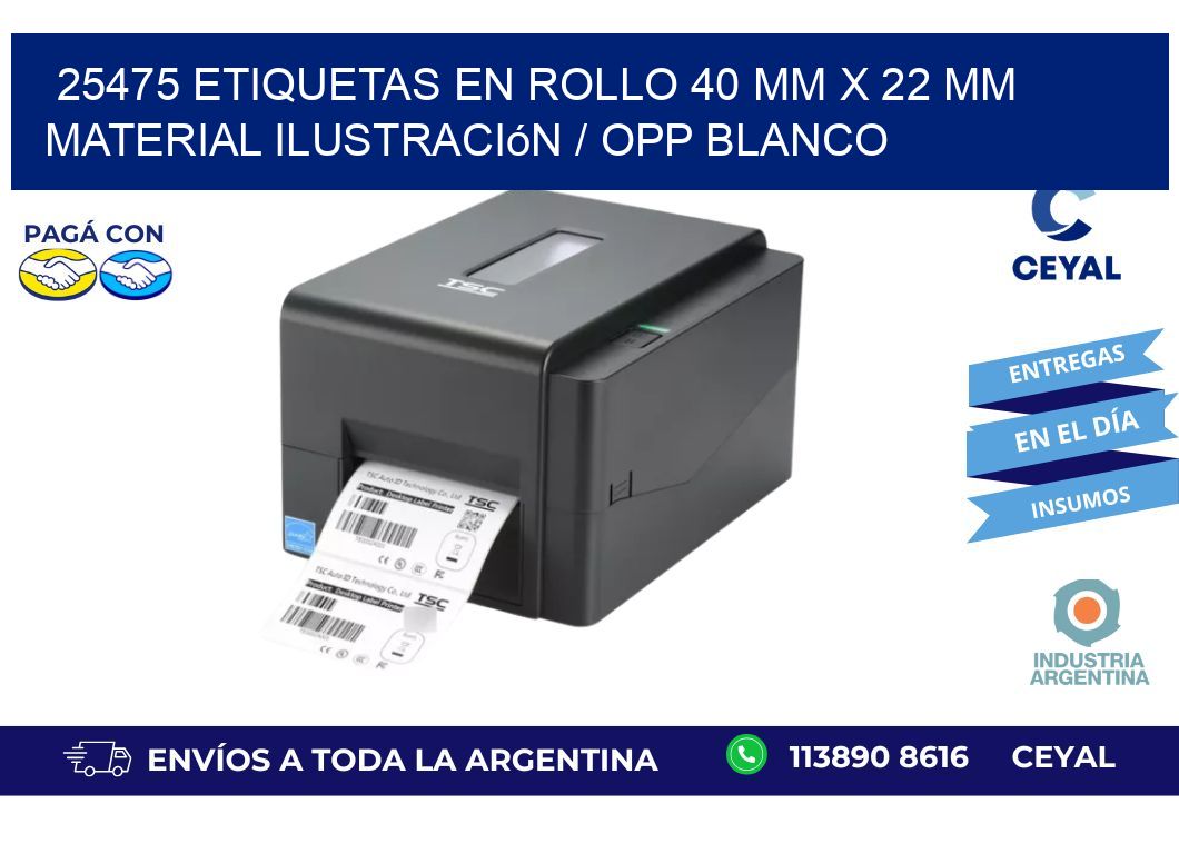 25475 Etiquetas en rollo 40 mm x 22 mm material Ilustración / OPP Blanco