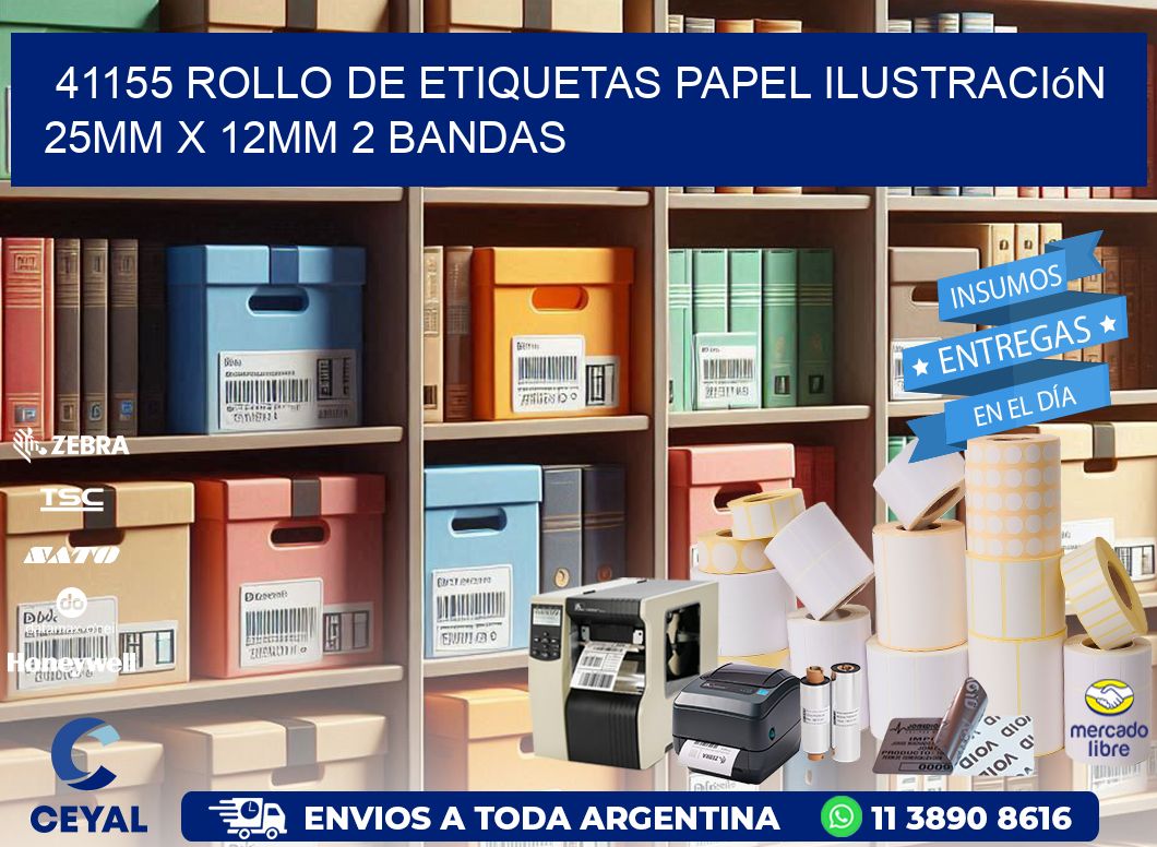 41155 Rollo de Etiquetas Papel Ilustración 25mm x 12mm 2 Bandas