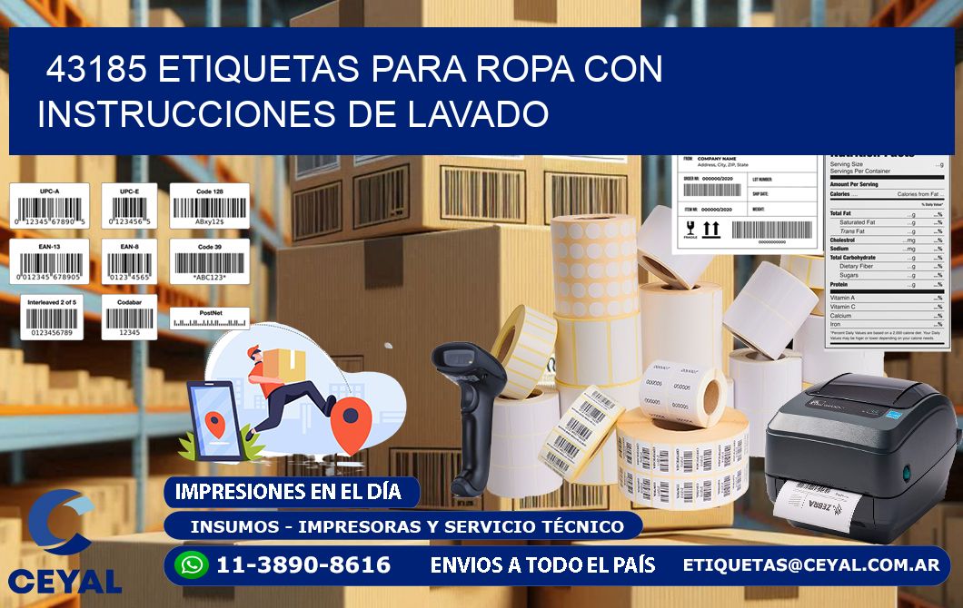 43185 etiquetas para ropa con instrucciones de lavado