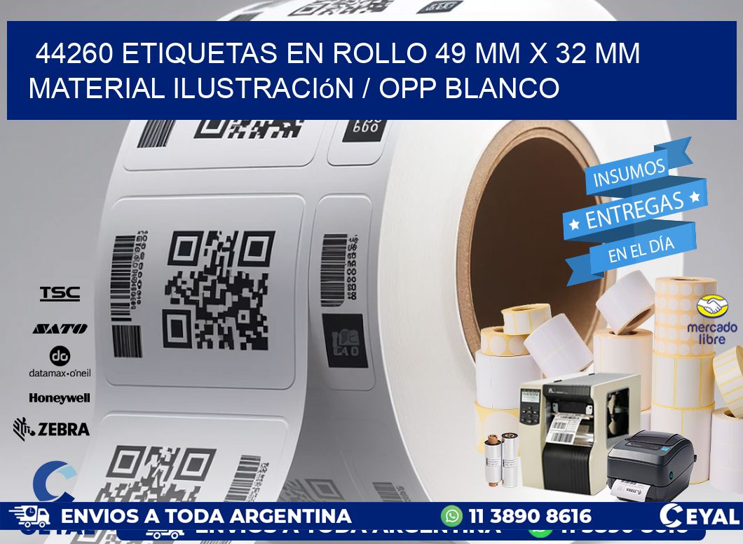 44260 Etiquetas en rollo 49 mm x 32 mm material Ilustración / OPP Blanco