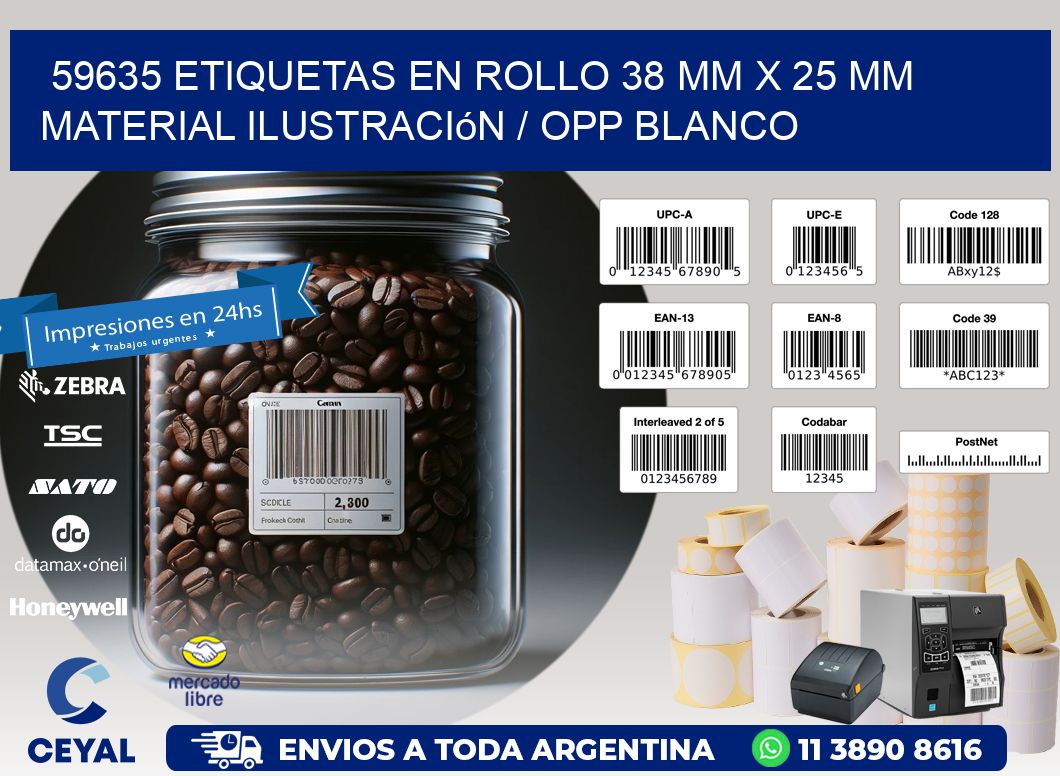 59635 Etiquetas en rollo 38 mm x 25 mm material Ilustración / OPP Blanco