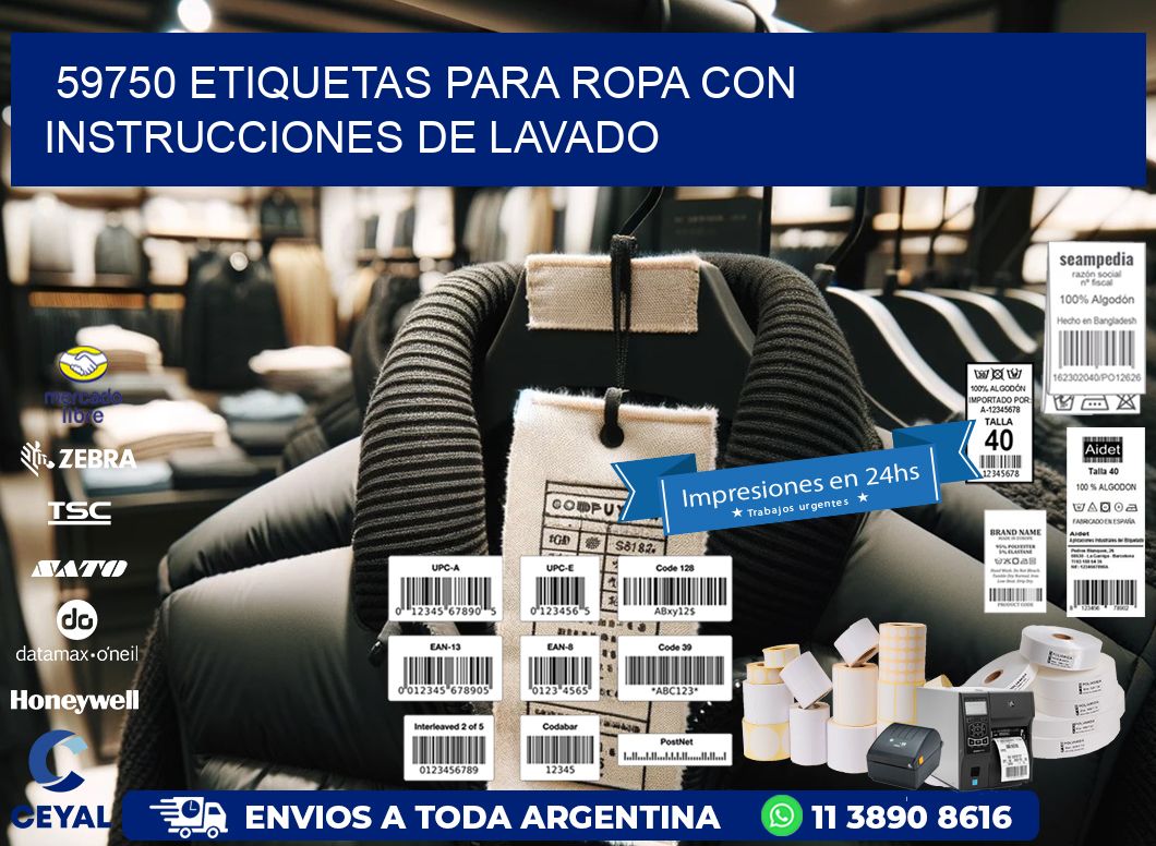 59750 etiquetas para ropa con instrucciones de lavado