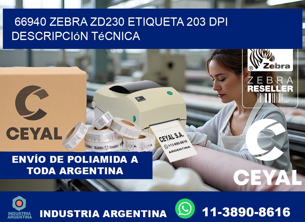 66940 Zebra ZD230 etiqueta 203 dpi descripción técnica