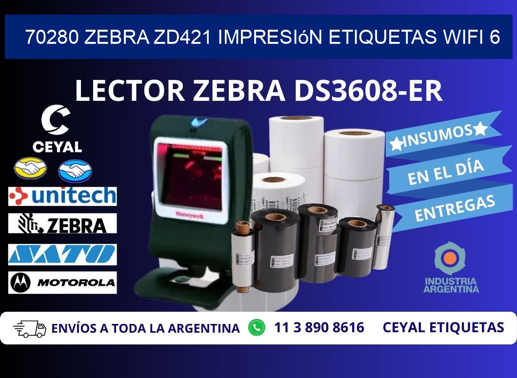 70280 Zebra ZD421 impresión etiquetas WiFi 6