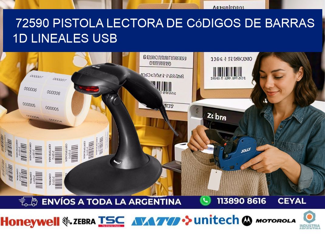 72590 Pistola Lectora De Códigos De Barras 1d Lineales Usb