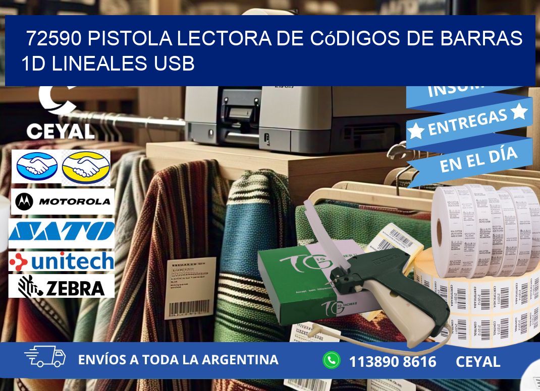 72590 Pistola Lectora De Códigos De Barras 1d Lineales Usb