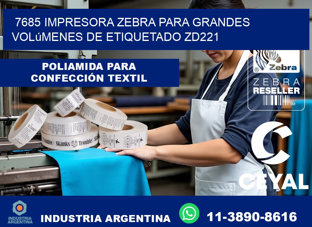7685 impresora Zebra para grandes volúmenes de etiquetado ZD221