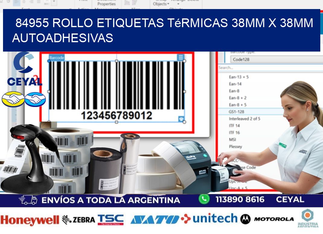 84955 Rollo Etiquetas Térmicas 38mm X 38mm Autoadhesivas