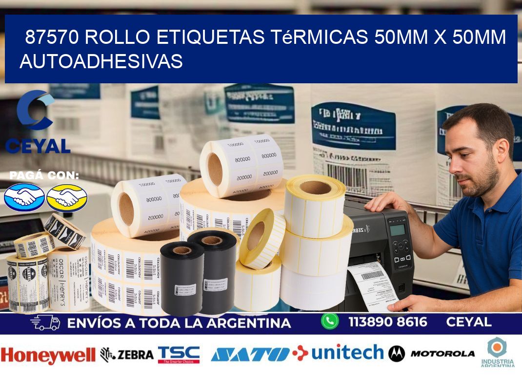 87570 Rollo Etiquetas Térmicas 50mm X 50mm Autoadhesivas