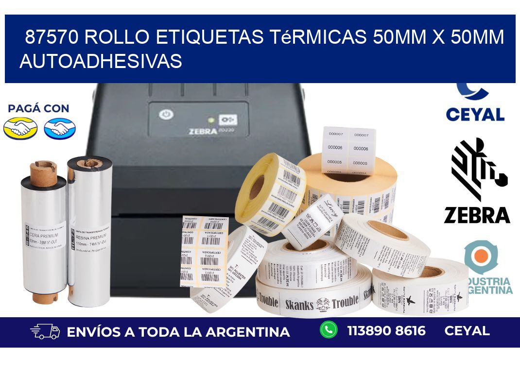 87570 Rollo Etiquetas Térmicas 50mm X 50mm Autoadhesivas