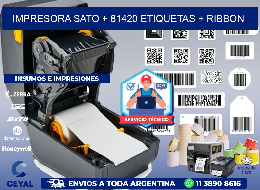 impresora SATO + 81420 etiquetas + ribbon