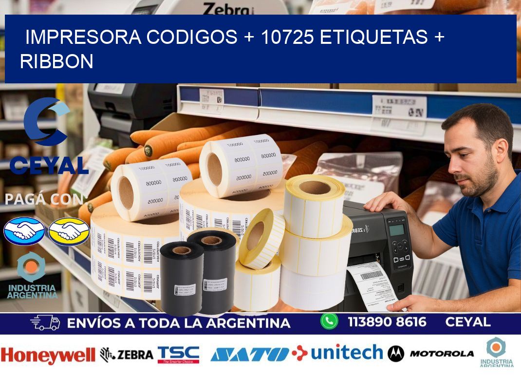 impresora codigos + 10725 etiquetas + ribbon