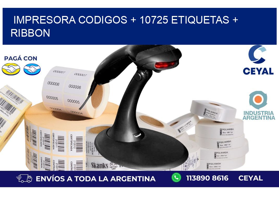 impresora codigos + 10725 etiquetas + ribbon
