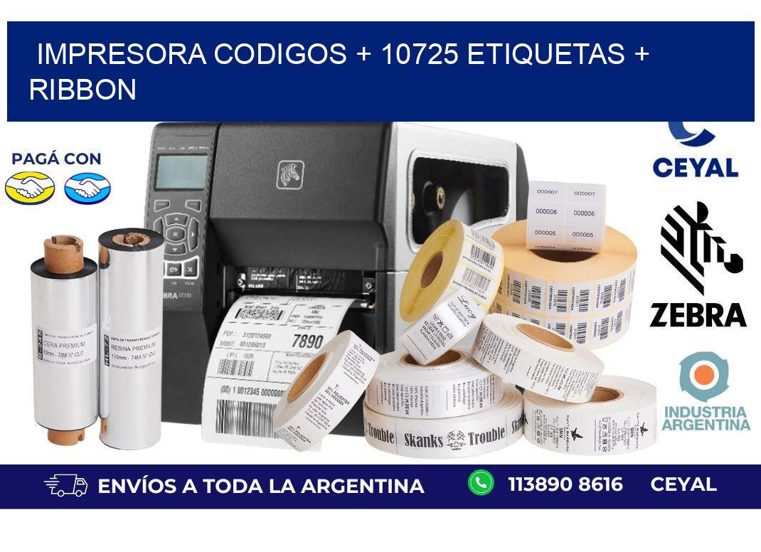 impresora codigos + 10725 etiquetas + ribbon