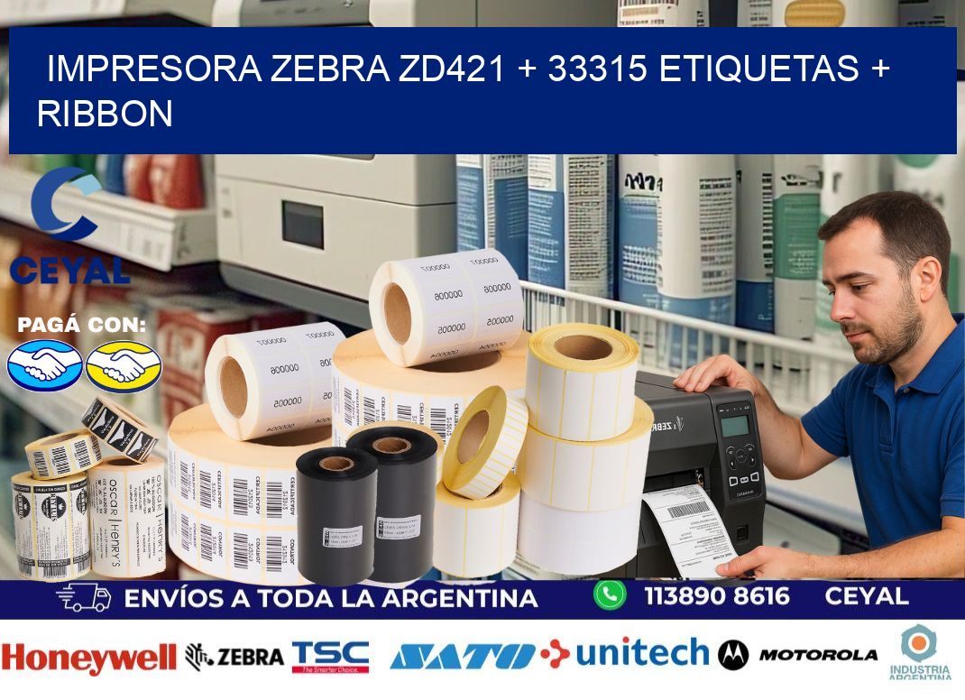 impresora zebra zd421 + 33315 etiquetas + ribbon