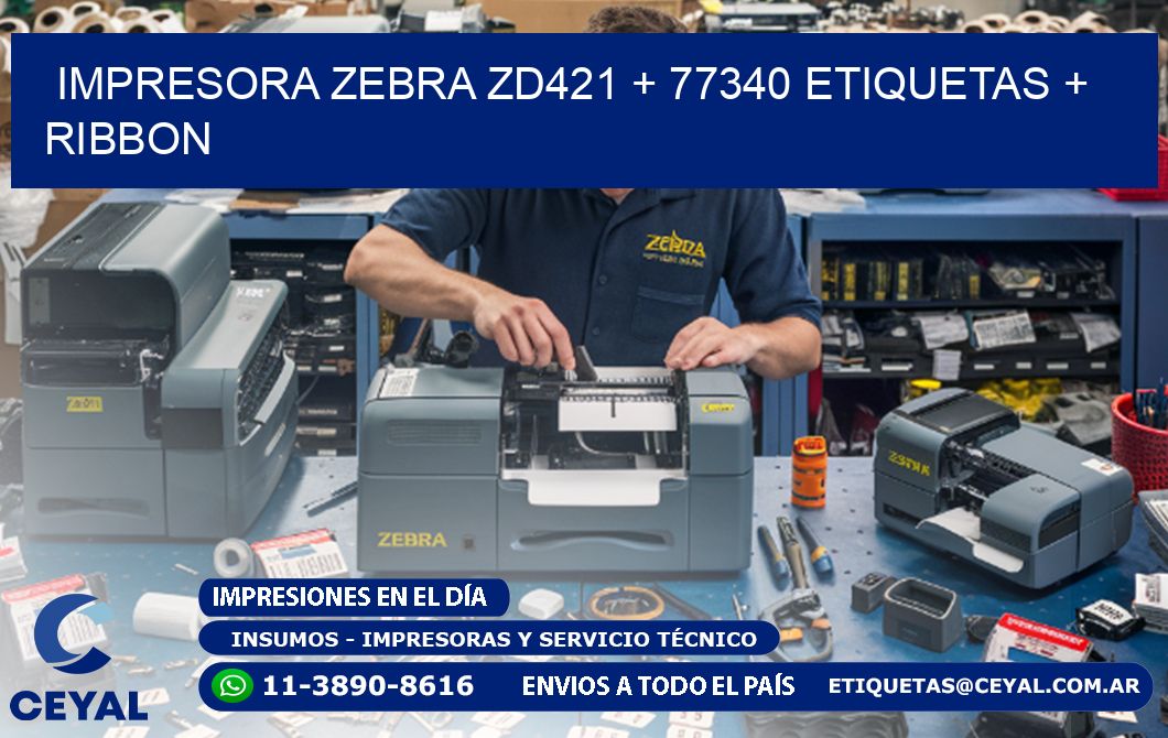 impresora zebra zd421 + 77340 etiquetas + ribbon