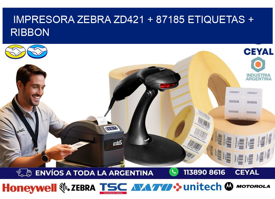 impresora zebra zd421 + 87185 etiquetas + ribbon