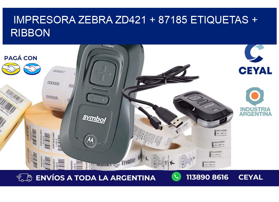 impresora zebra zd421 + 87185 etiquetas + ribbon