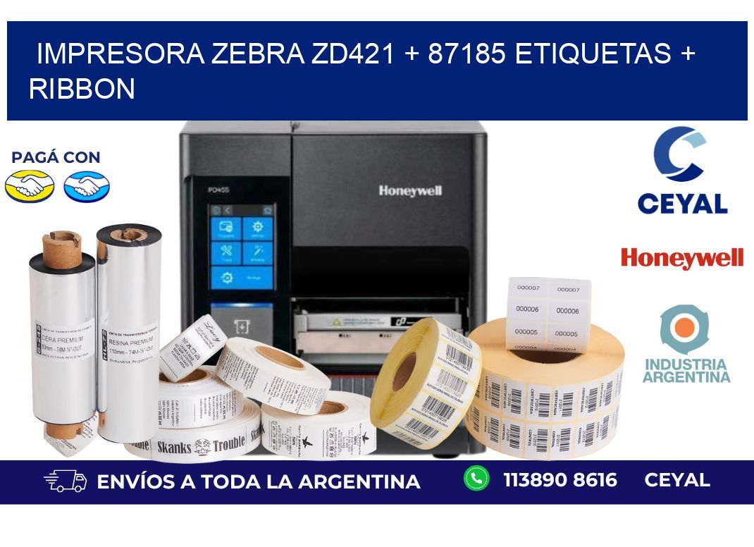 impresora zebra zd421 + 87185 etiquetas + ribbon