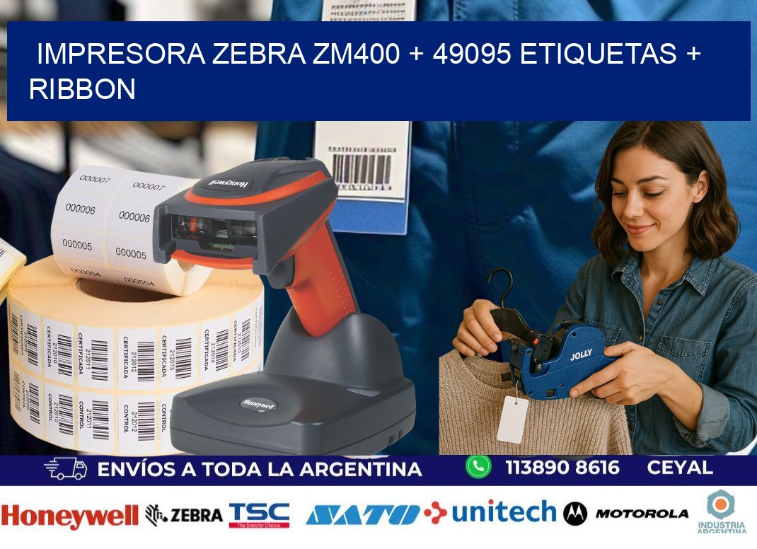impresora zebra zm400 + 49095 etiquetas + ribbon