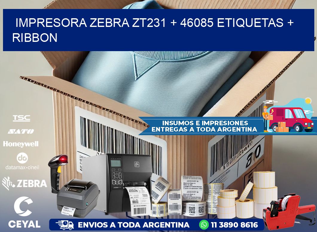 impresora zebra zt231 + 46085 etiquetas + ribbon
