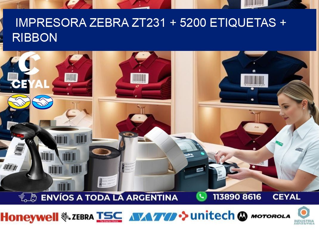 impresora zebra zt231 + 5200 etiquetas + ribbon