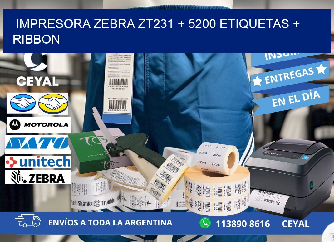 impresora zebra zt231 + 5200 etiquetas + ribbon
