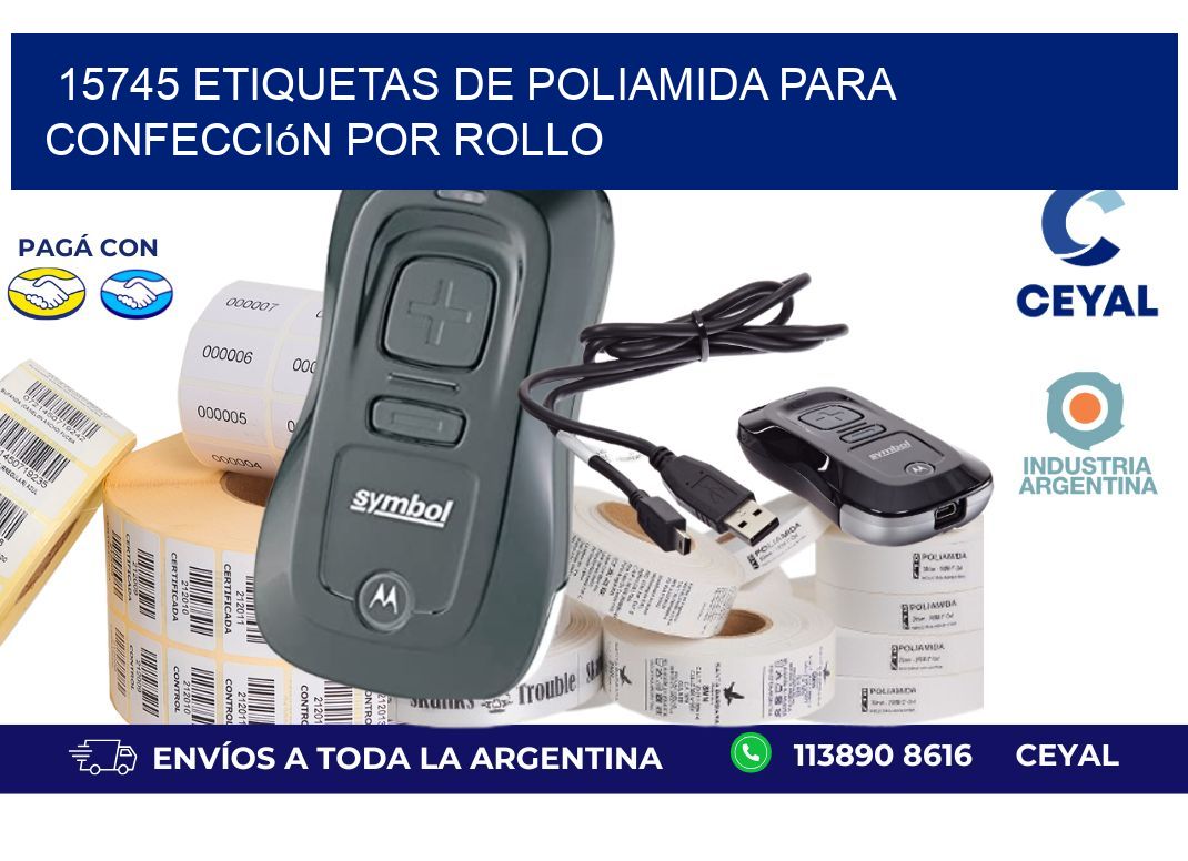 15745 etiquetas de poliamida para confección por rollo