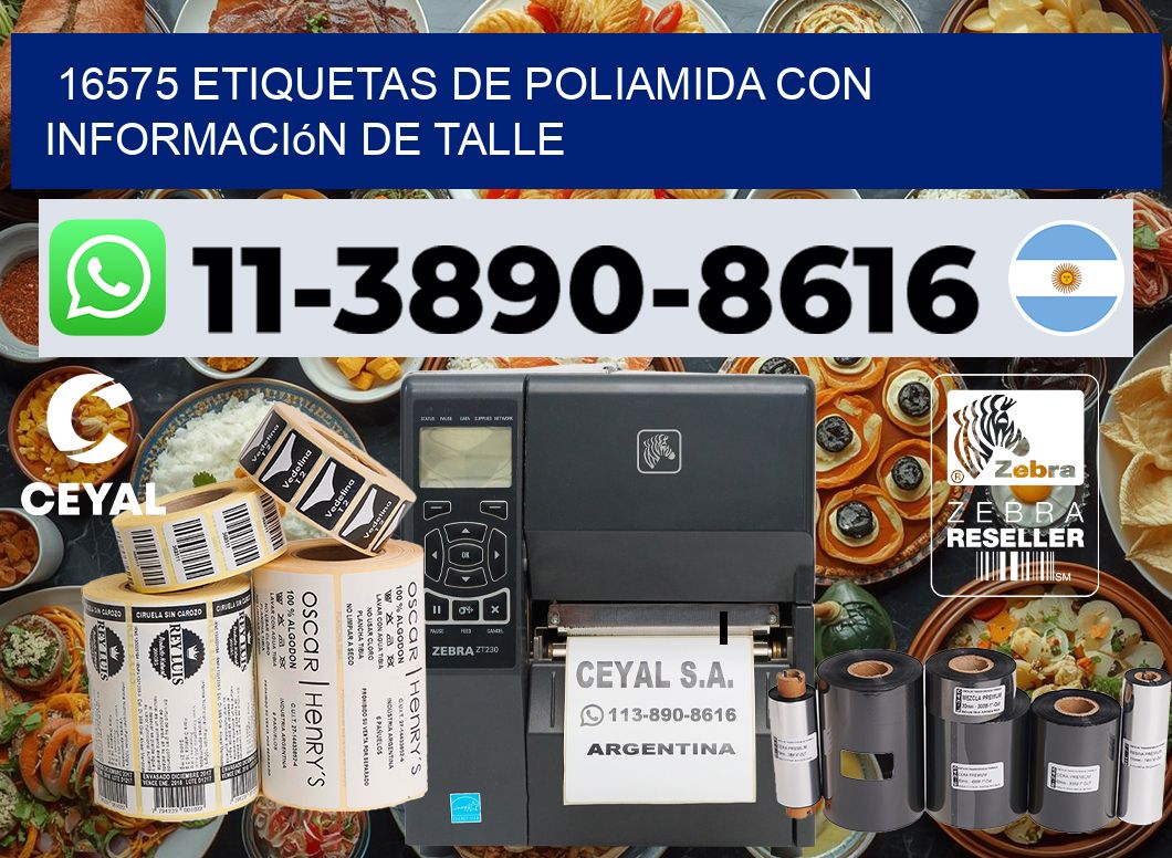 16575 Etiquetas de poliamida con información de talle