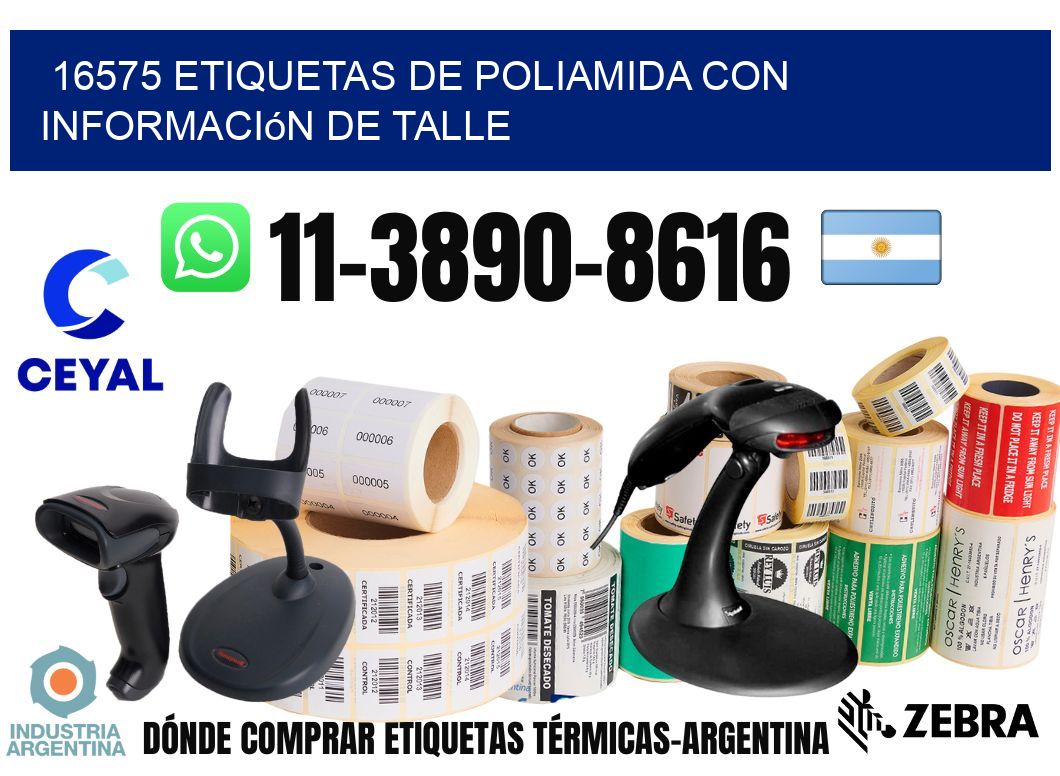 16575 Etiquetas de poliamida con información de talle