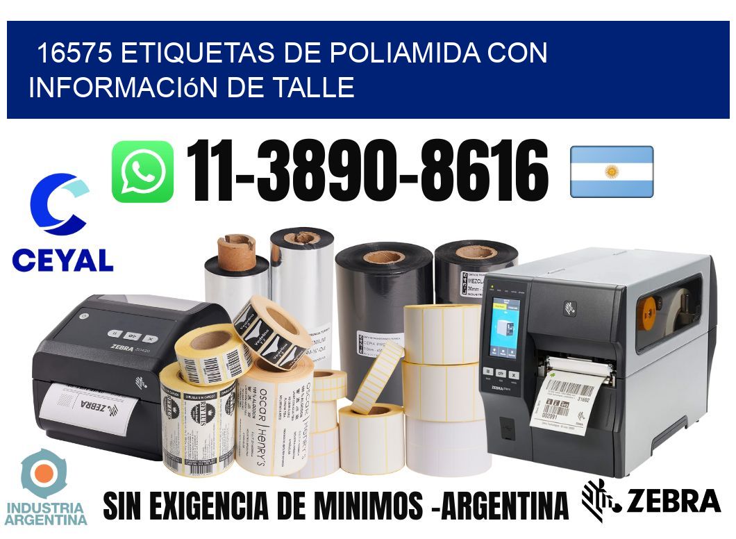 16575 Etiquetas de poliamida con información de talle