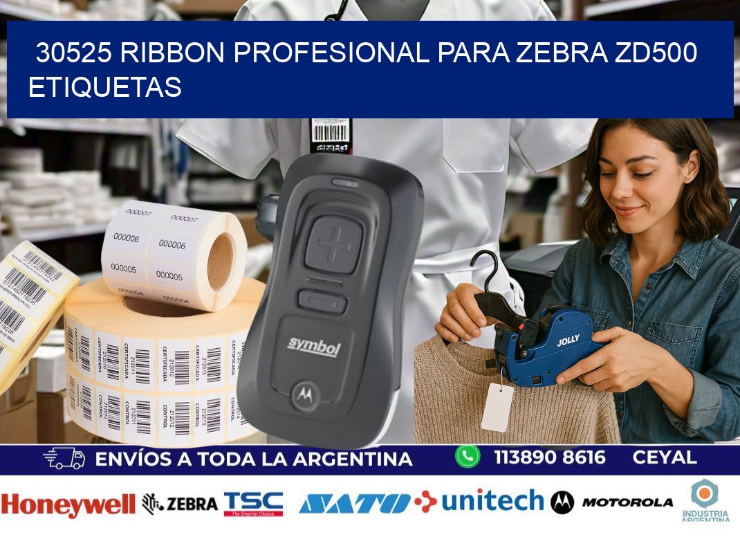 30525 ribbon profesional para zebra zd500 etiquetas