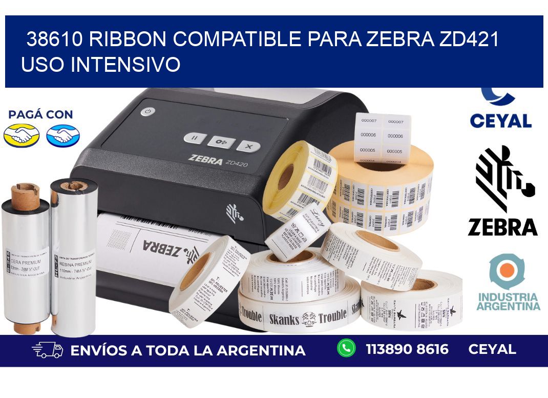 38610 ribbon compatible para zebra zd421 uso intensivo