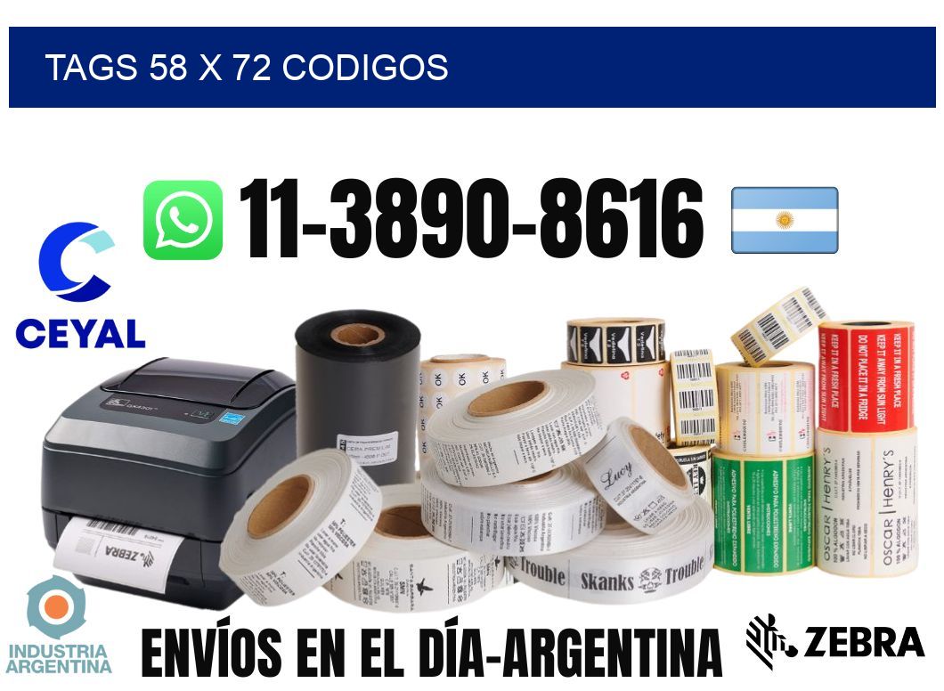 tags 58 x 72 codigos