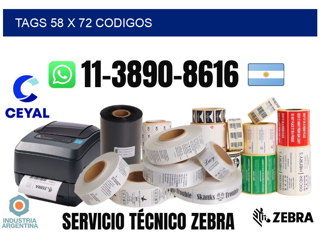 tags 58 x 72 codigos