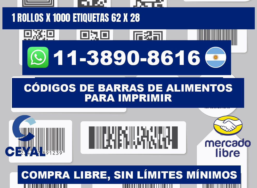 1 rollos x 1000 etiquetas 62 x 28