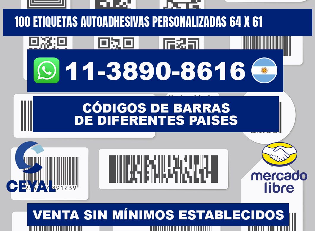 100 Etiquetas autoadhesivas personalizadas 64 x 61